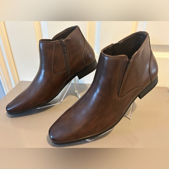 “Amapo” NWOT Men’s Brown Vegan Leather Side Zipper Ankle Boot Size 8.5/41 - Picture 3 of 14